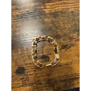 Vintage Gold Tone Link Bracelet w Jasper Agate Style Stones Boho SKU 183